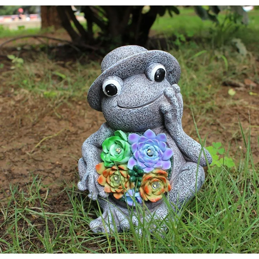 Resin Frog Decor Garden Statues Succulent Frogs Solar Lights Suitable for Yard Lawn Yard Decoration Ornaments Bl20047