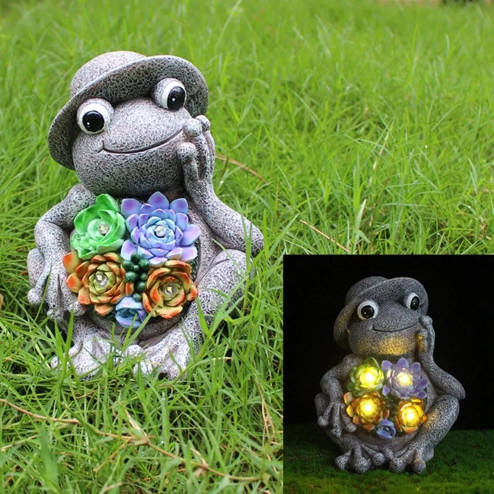 Resin Frog Decor Garden Statues Succulent Frogs Solar Lights Suitable for Yard Lawn Yard Decoration Ornaments Bl20047